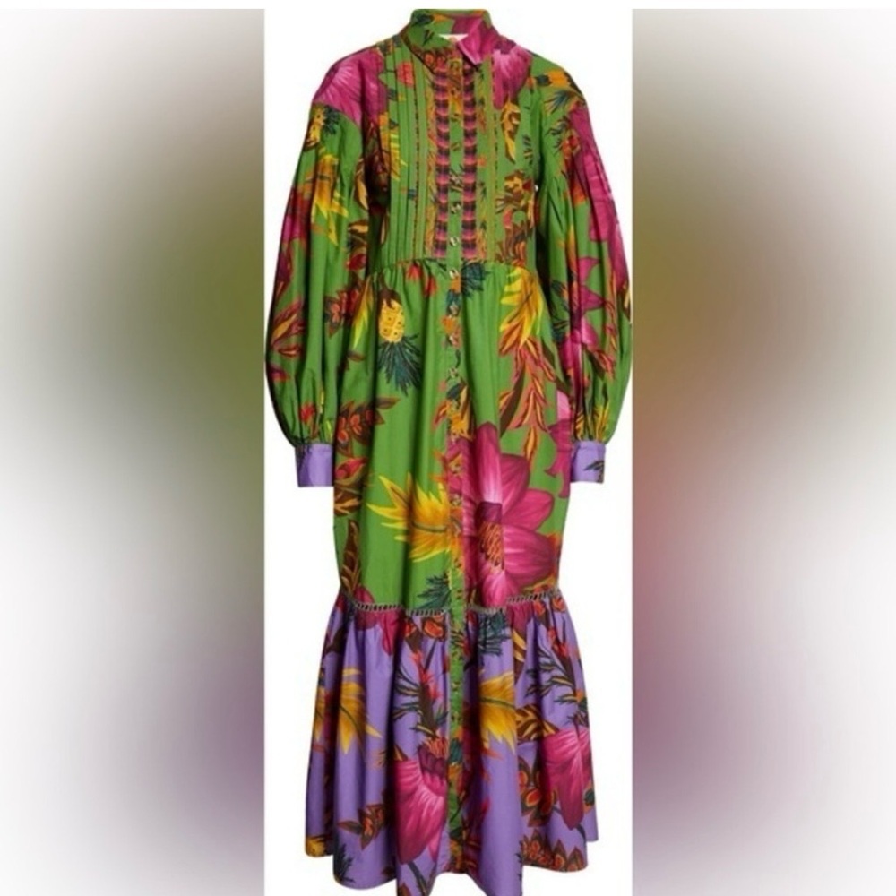 Farm Rio Balloon Sleeve Flower Multi Maxi